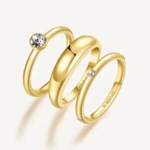 Symphonia Gold-Tone Steel Crystal Ring Set Of 3 Stylish & Elegant Rings